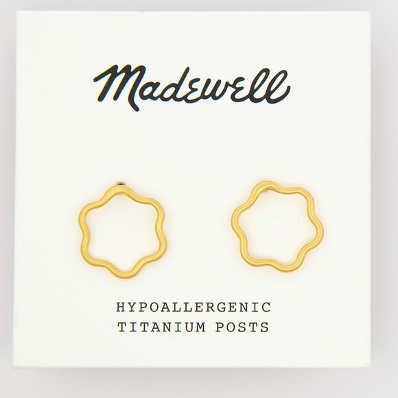 Madewell Scalloped Wavy Daisy Flower Stud Earrings | Gold Tone Titanium Posts - Picture 1 of 5